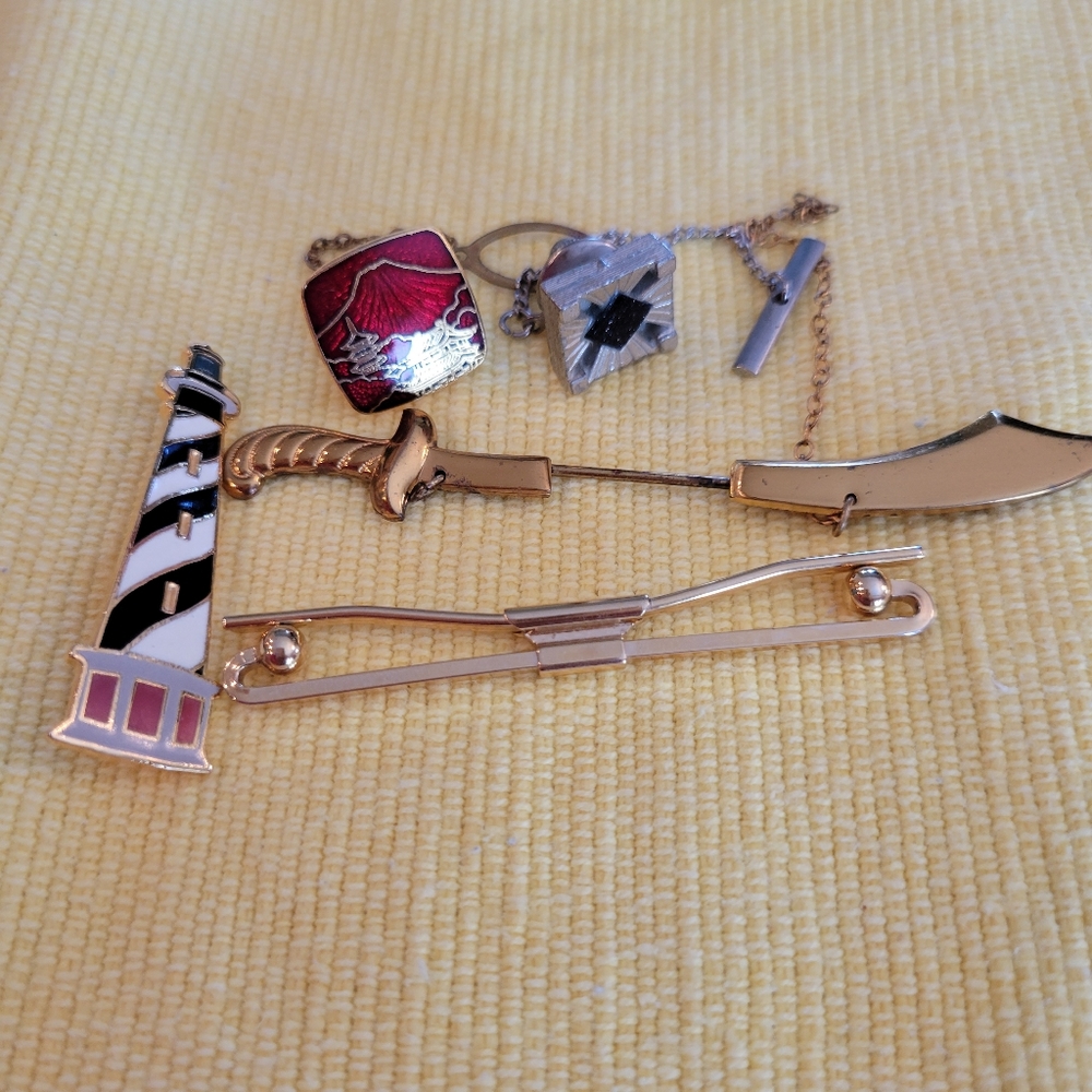 Vintage Tie Tacks ~ Tie Bar, Pin ~ MCM ~ Lighthouse ~ Saber ~ Retro!